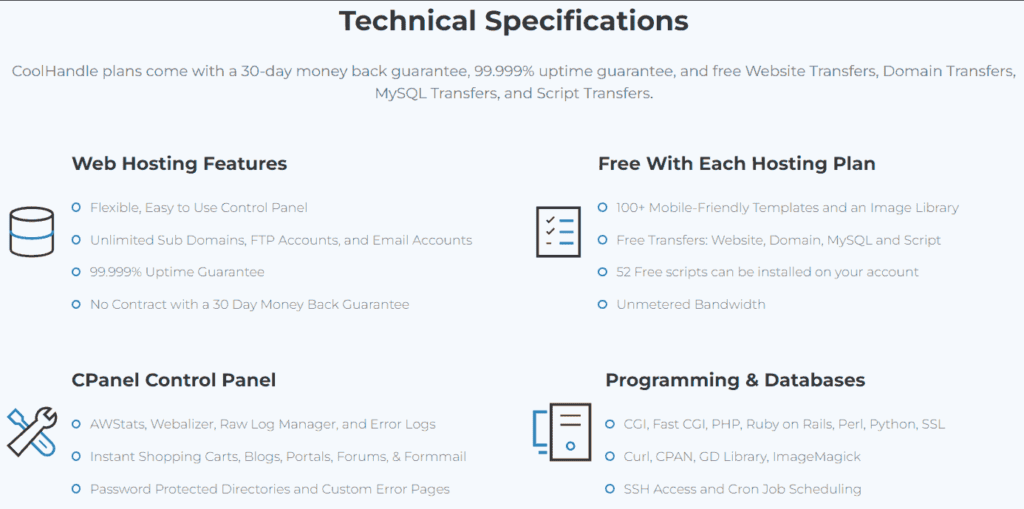 CoolHandle Hosting Plans details